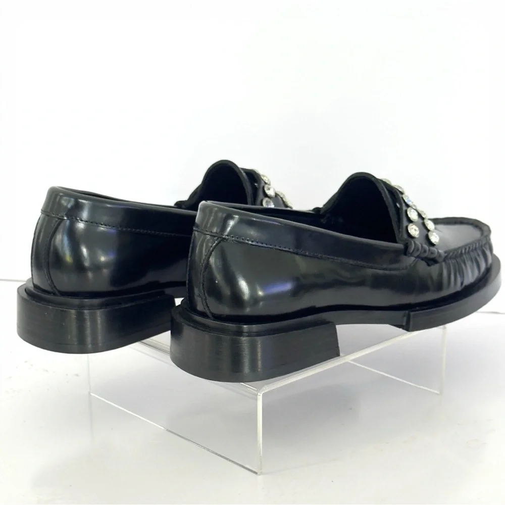 SANDRO Crystal-Embellished Patent-Leather Women’s Black Slip On Loafers Size 5